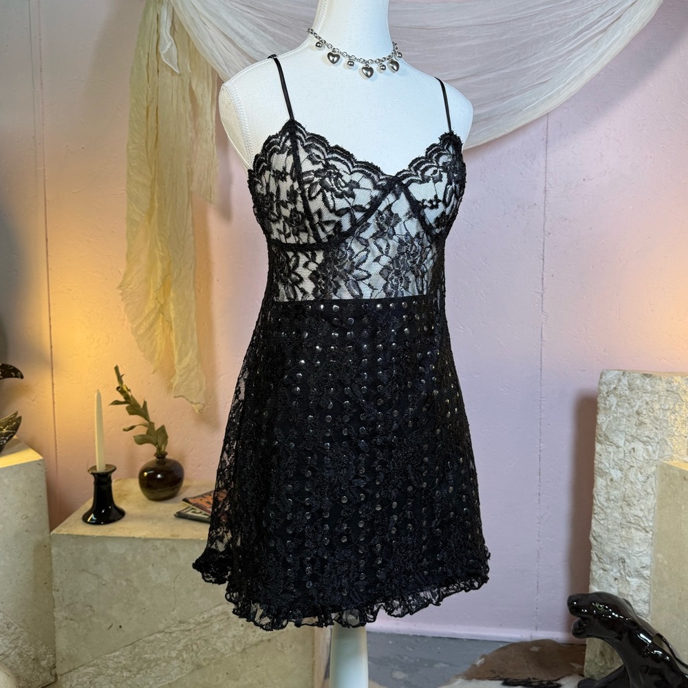 Vintage Black Lace Babydoll Dress | Sheer Slip Mini | Y2K Grunge Femme
